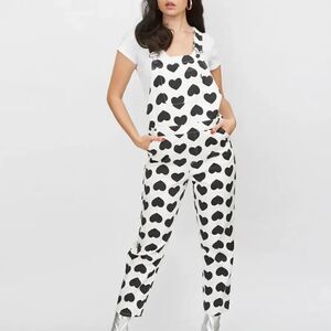 NWT Lazy Oaf Monochrome Love Heart Overalls